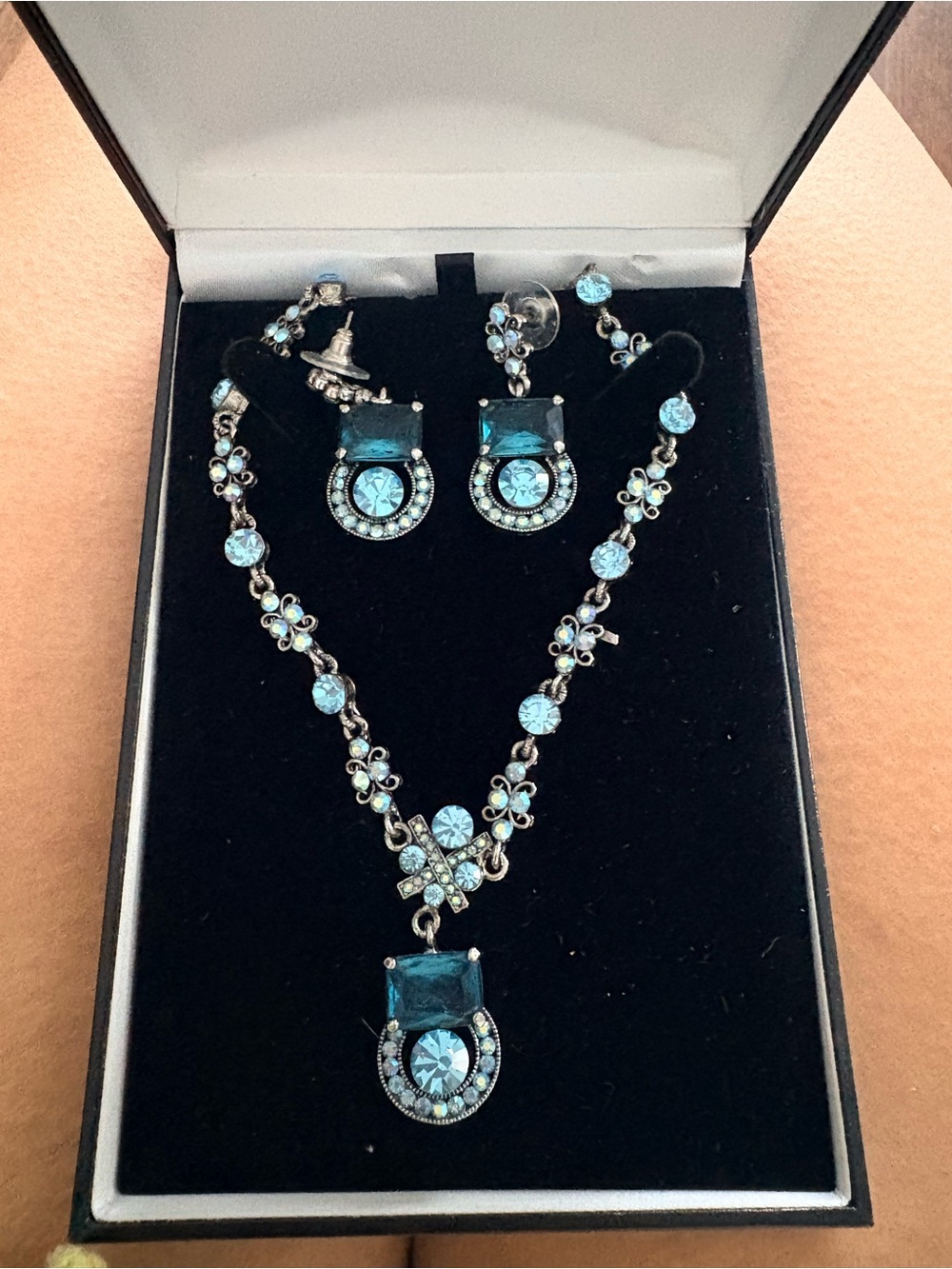 Blue Crystal Drop Necklace and Earring Set